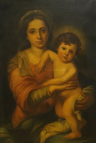 Fine Large 18th Century Spanish Madonna & Child Murillo Antique Oil Painting