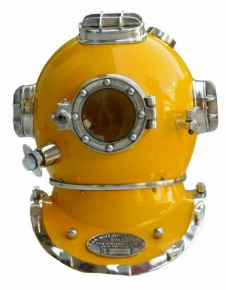 Antique Yellow Diving Helmet Us Navy Mark V Scuba Deep Sea Divers Helmet Gift