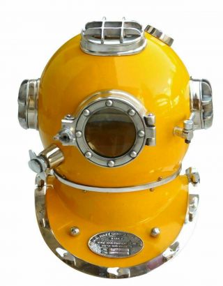 Antique Yellow Diving Helmet US Navy Mark V Scuba Deep Sea Divers Helmet Gift 2