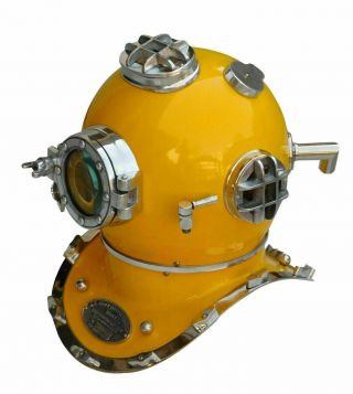 Antique Yellow Diving Helmet US Navy Mark V Scuba Deep Sea Divers Helmet Gift 3