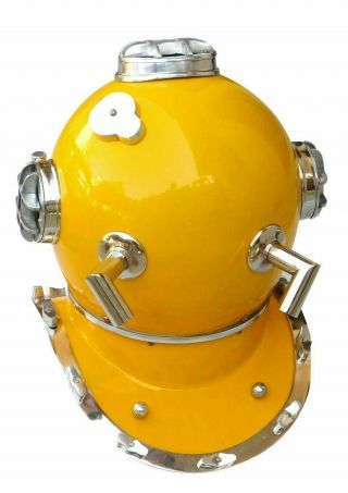 Antique Yellow Diving Helmet US Navy Mark V Scuba Deep Sea Divers Helmet Gift 4