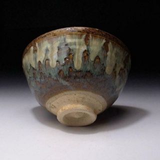 Sk3: Vintage Japanese Pottery Tea Bowl Of Seto Ware,  Artistic Glazes
