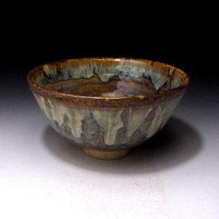 SK3: Vintage Japanese Pottery Tea Bowl of Seto Ware,  Artistic glazes 2