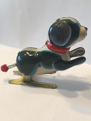 Vintage Tin Toy Wind - up Hopping Dog by Blic China Spring Tail Key 2