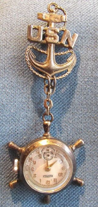 Wwii Sterling " Sweetheart " Usn Cpo Device Brooch W/suspended Ship 