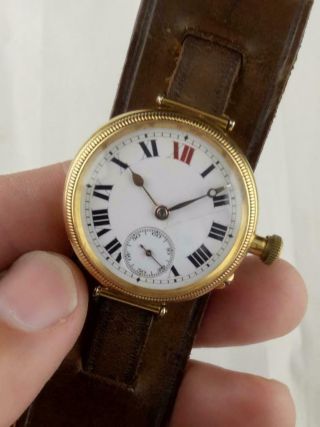 Vintage 1919 Ww1 Trench Watch.  18k Solid Gold Borgel Case 