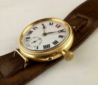 Vintage 1919 WW1 TRENCH WATCH.  18K SOLID GOLD BORGEL CASE ' LONGINES ' cal 12.  92 2