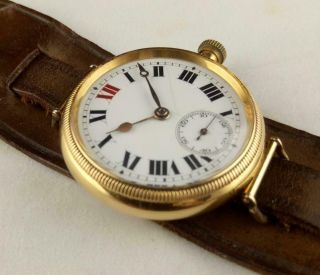 Vintage 1919 WW1 TRENCH WATCH.  18K SOLID GOLD BORGEL CASE ' LONGINES ' cal 12.  92 3