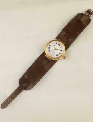 Vintage 1919 WW1 TRENCH WATCH.  18K SOLID GOLD BORGEL CASE ' LONGINES ' cal 12.  92 4