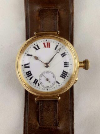 Vintage 1919 WW1 TRENCH WATCH.  18K SOLID GOLD BORGEL CASE ' LONGINES ' cal 12.  92 5