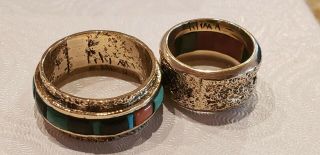 Vintage Charles Loloma Signed 14kt Wedding Ring Set