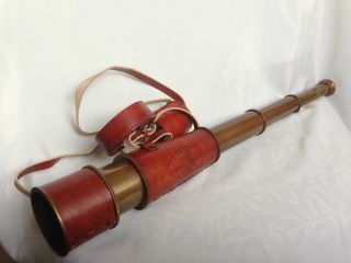 Vintage Telescope Brass Nautical Marine Maritime Antique Leather Spyglass Gift