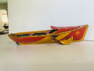 Vintage Strauss Litho Tin Windup Toy Boat Miami Sea Sled 38 9.  5 "