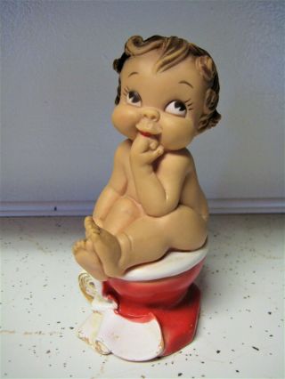 1958 Vintage Rubber Squeak Toy By Bonnytex Kewpie Style Doll On Toilet