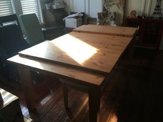 Solid Wood Dining Table Antique Stain Finish Table Only W/ Two Extender Leaves