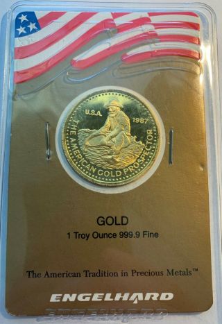 1987 Vintage Engelhard 1 Oz.  Gold Prospector 999.  9 Bullion Coin