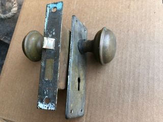 Antique Vintage Set Of Brass Door Knobs,  And Lock Estate Find