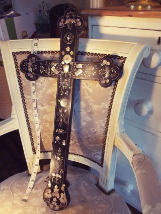Apostle Cross,  56.  5cm Chinese Ebony & Carved Mother Of Pearl 18th/19thc