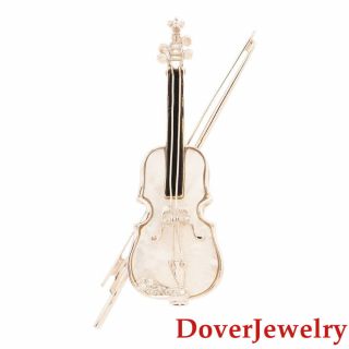 Estate Diamond Enamel Mother Of Pearl 18k Gold Violin Pin Pendant 9.  0 Grams Nr