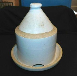 Vintage Stoneware Chicken Feeder,  With Base,  Ex Cond