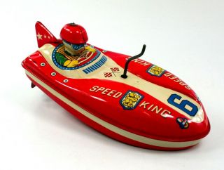 1950s SPEED KING NO.  6 (JAPAN) TIN CRANK FRICTION SPEED BOAT W/DRIVER NR 2
