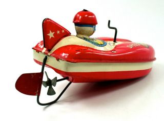1950s SPEED KING NO.  6 (JAPAN) TIN CRANK FRICTION SPEED BOAT W/DRIVER NR 5