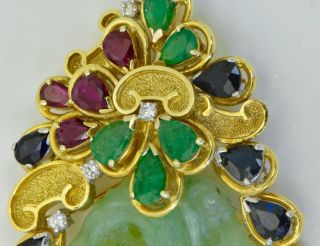 One of a kind Chinese 18k gold,  Diamonds,  Sapphires,  Emeralds&Rubies Jade pendant 2