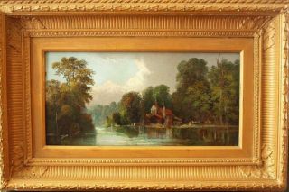 Fine 19th Century Boating On The River Summers Day Signed Antique Oil Painting