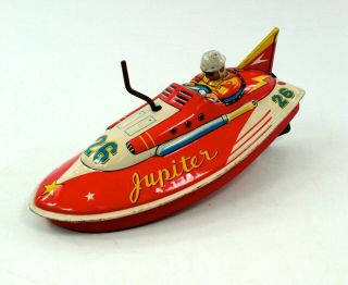 Vintage Marusan (japan) Jupiter 26 Tin Litho Crank Friction Toy Speedboa