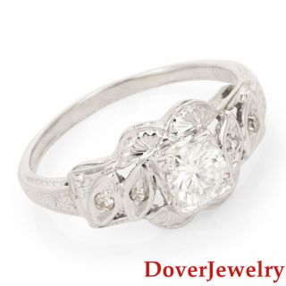 Estate Diamond 18k White Gold Floral Engagement Ring Nr