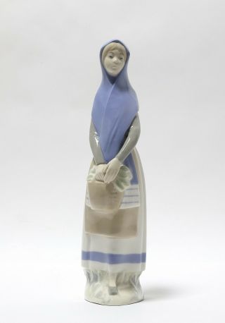 Porcelain Figurine Girl In A Blue Scarf With A Basket.  Spain,  Rex