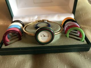 Authentic Vintage Gucci Watch Ladies Interchangeable Bezels 11/12 Box