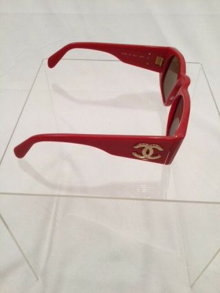 Authentic Vintage CHANEL 0004 40 Made in Italy Red CC Ladies ' Sunglasses RARE 4