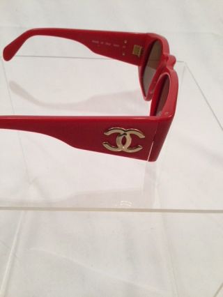 Authentic Vintage CHANEL 0004 40 Made in Italy Red CC Ladies ' Sunglasses RARE 5