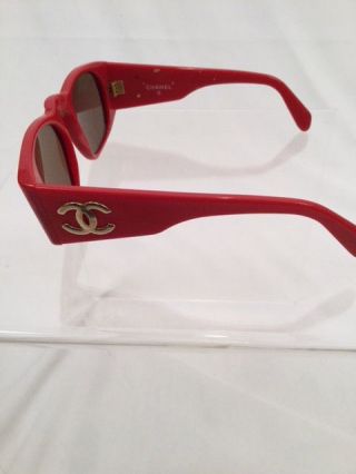 Authentic Vintage CHANEL 0004 40 Made in Italy Red CC Ladies ' Sunglasses RARE 6