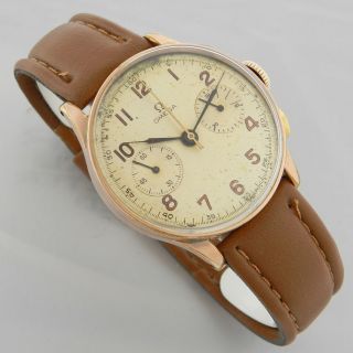 OMEGA CHRONOGRAPH 33.  3 ROSE GOLD PLATED VINTAGE WATCH 100 9