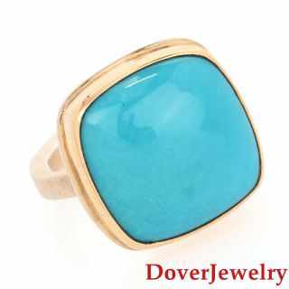 Designer Turquoise 14k Yellow Gold Sterling Silver Cocktail Ring 8.  8 Grams Nr