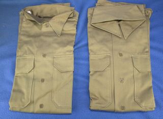 WW2 Set of 2 US Army Shirts Cotton Khaki Unissued With Cutter Tags & Tags 2