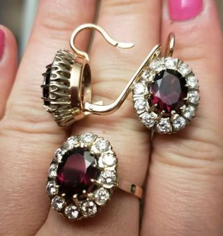 Vintage Russian Diamond 14k Set Earrings,  Ring