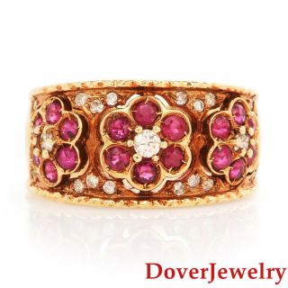 Estate Diamond Ruby 14k Yellow Gold Flower Ring 6.  1 Grams Nr