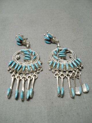 Stunning Vintage Zuni Needle Turquoise Sterling Silver Dangle Earrings