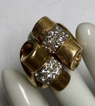 Vintage Gold 14k 14kt & Diamond Abstract Double Roll Ring
