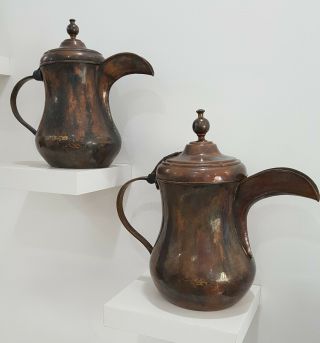 Antique Handmade 2dallah Coffee Arab Islamic Gulf Pot Brass Hight 43 - 34cm نجمية