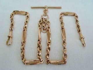 Antique 9ct Rose Gold Double Albert Watch Chain 14.  4 Grams.