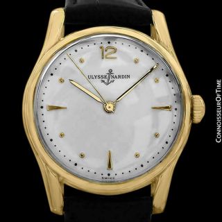 1950 ' s ULYSSE NARDIN Vintage Mens Midsize 18K Gold Plated Chronometer Watch 2