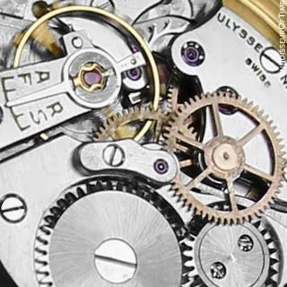 1950 ' s ULYSSE NARDIN Vintage Mens Midsize 18K Gold Plated Chronometer Watch 7