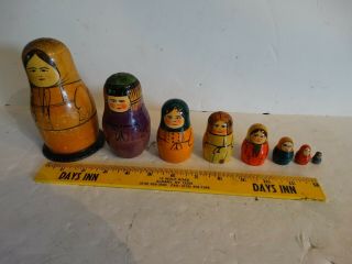 Antique Nesting Dolls Set Of 8 Hand Painted Wood Wooden Maidens Russian/dutch?