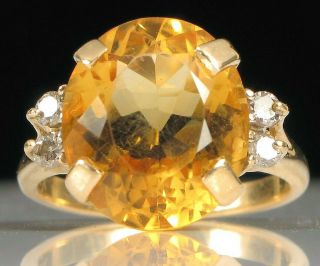 Vintage 14k Yellow Gold Designer Signed Citrine Diamond Accent Ring