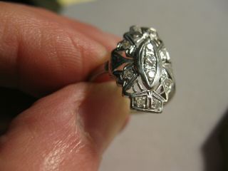 Art Deco 18k White Gold Filigree 11 Diamond Ring,  Gorgeous Sz.  6.  5 12