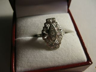 Art Deco 18k White Gold Filigree 11 Diamond Ring,  Gorgeous Sz.  6.  5